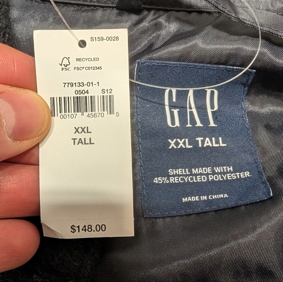 GAP XXL Tall Puff Sleeve Cropped Wool Shirt Plaid Black Gray Jacket New Tags - Picture 6 of 9